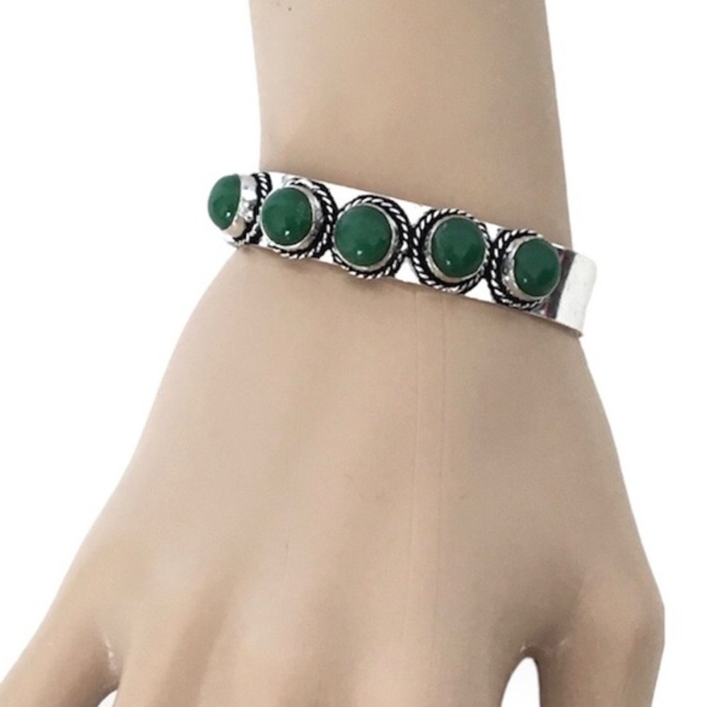 Green Onyx Gemstone Bracelet Adjustable Boho Retro Style Hippie Old School